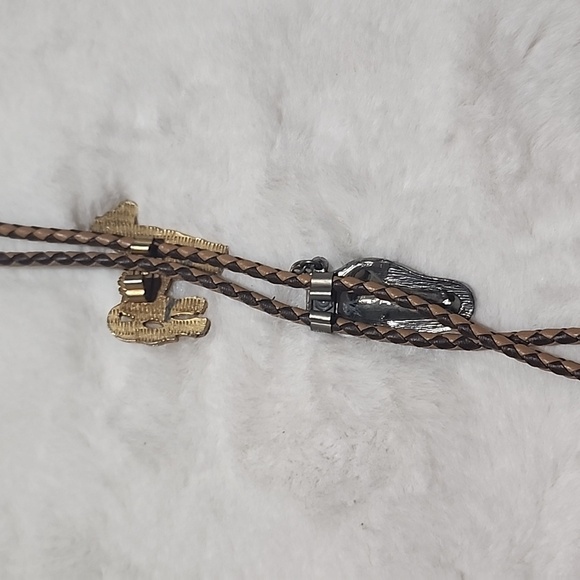 LEATHER  BOLO TIE WITH  SILVER AND 🐎 HORSE  SLIDES. - Picture 5 of 5